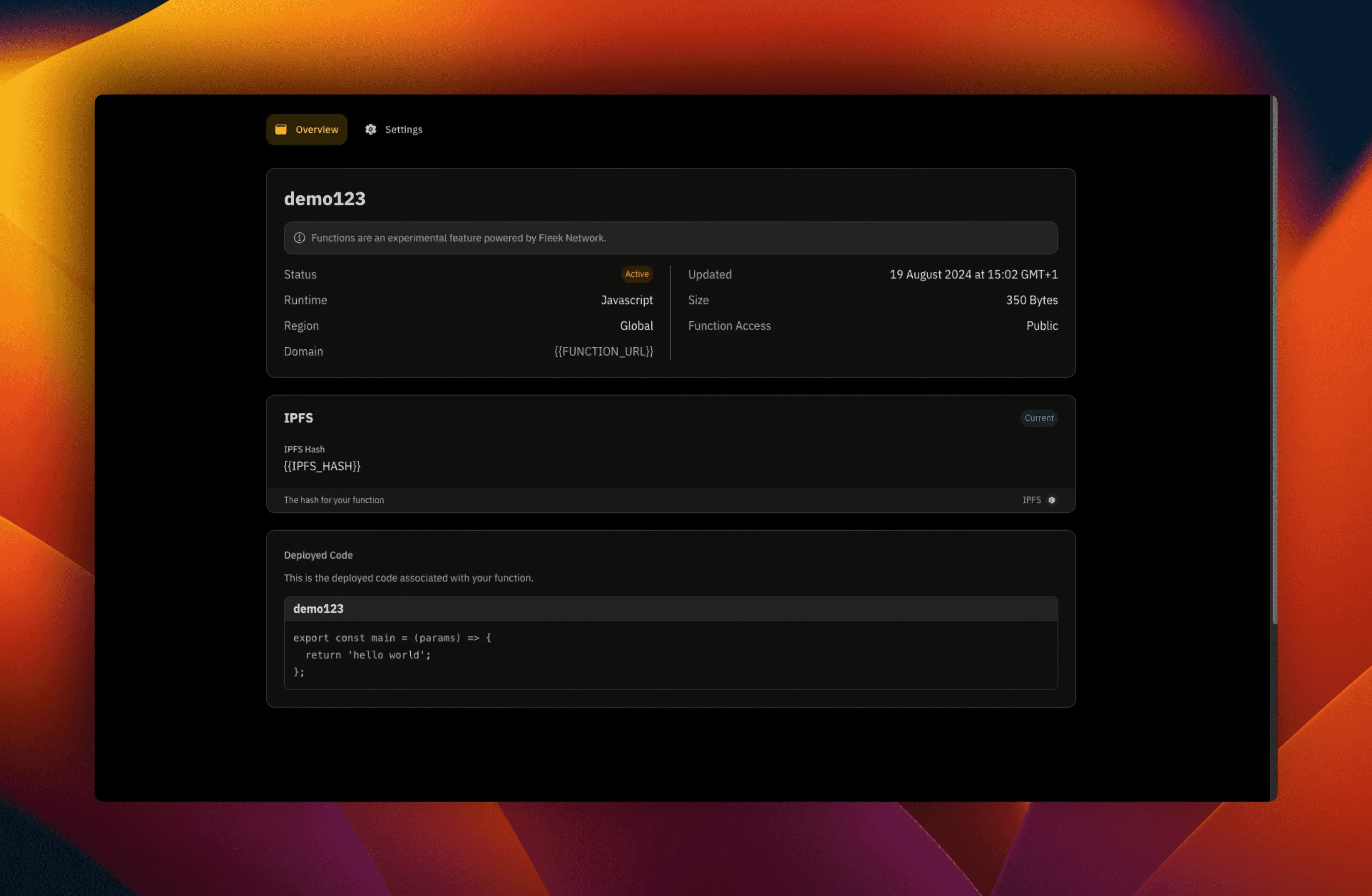 deployed function overview